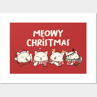 Meowy Christmas Cute Cat wearing Scarf Posters and Art